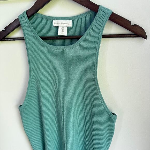 House of Harlow Sculpt Knit Teal Blue Ribbed Cropped Stretchy Tank Top Large - Picture 2 of 5